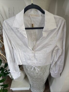 Meshki White Cropped Button-Front Shirt